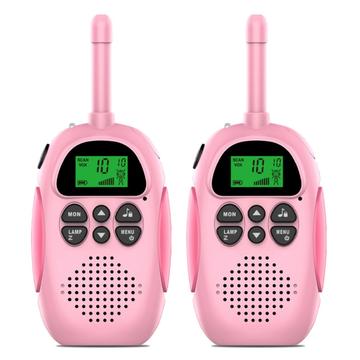 2Pcs DJ100 Children Walkie Talkie Toys Kids Interphone Mini Handheld Transceiver 3KM Range UHF Radio with Lanyard - Pink+Pink