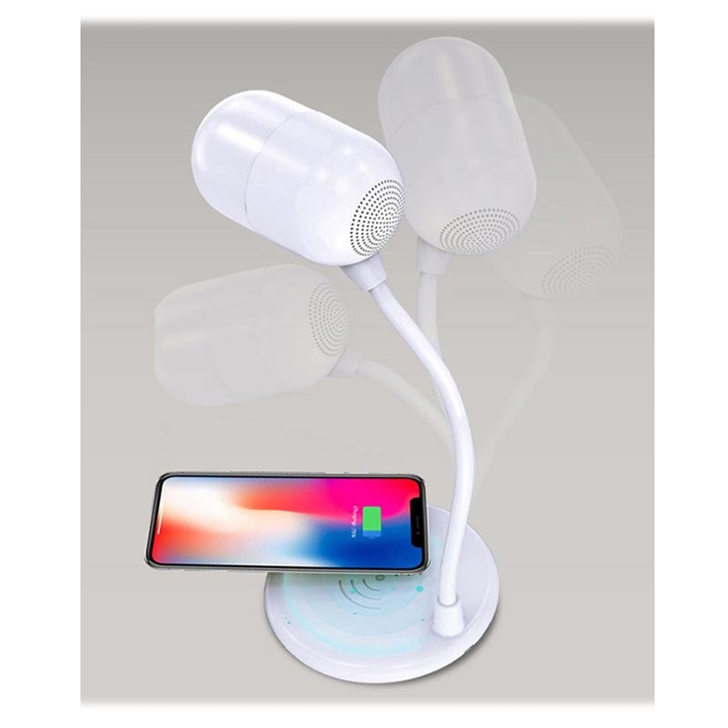 3in1 LED Lamp with Wireless Charger and Bluetooth Speaker L4 White