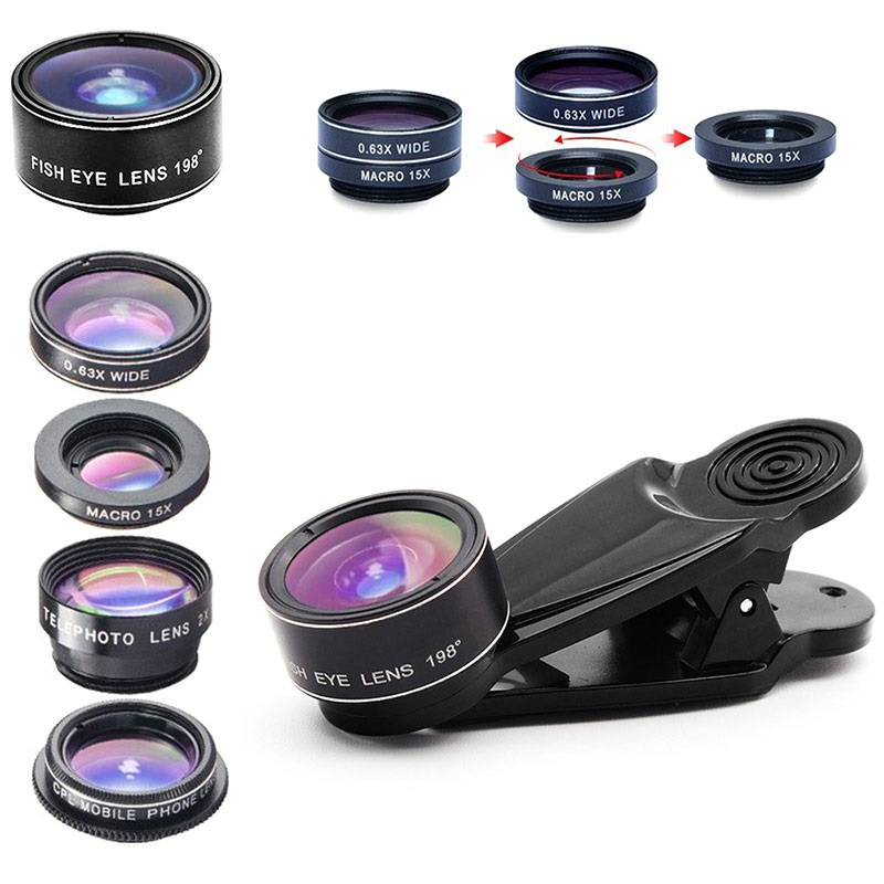 Couscous Hoe dan ook vervangen 5-in-1 Universal Clip-on Camera Lens Kit for Smartphone, Tablet