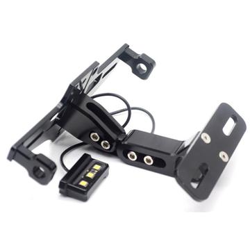 Adjustable CNC Aluminum Alloy Motorcycle License Plate Holder Bike Light Telescopic Bracket with LED Light - Black