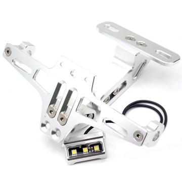 Adjustable CNC Aluminum Alloy Motorcycle License Plate Holder Bike Light Telescopic Bracket with LED Light - Silver