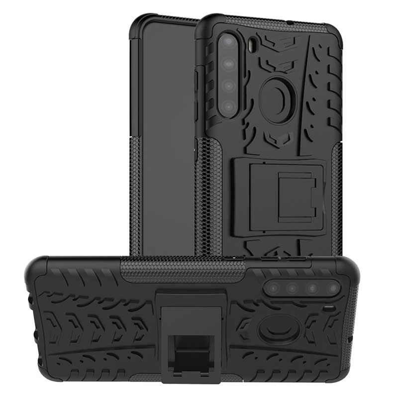 Samsung Galaxy A21 Anti Slip Hybrid Case With Kickstand Black