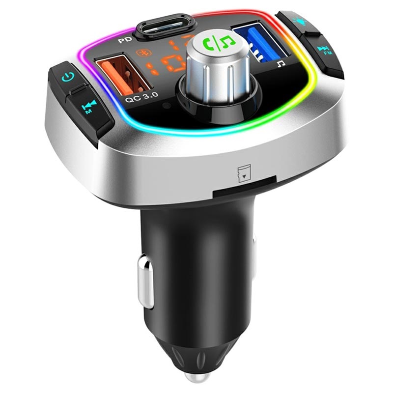 Bluetooth FM Transmitter  Car Charger with LED Light BC63 Black