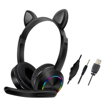 Cat Ears AKZ-020 Over-Ear Wired Headphones for Kids / Gaming Headset with Microphone - Black