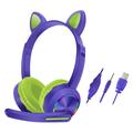 Cat Ears AKZ-020 Over-Ear Wired Headphones for Kids / Gaming Headset with Microphone - Purple