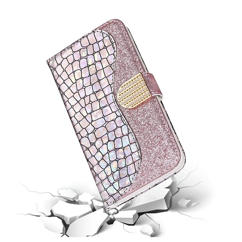 Croco Bling Series Samsung Galaxy S21 Ultra 5g Wallet Case Rose Gold