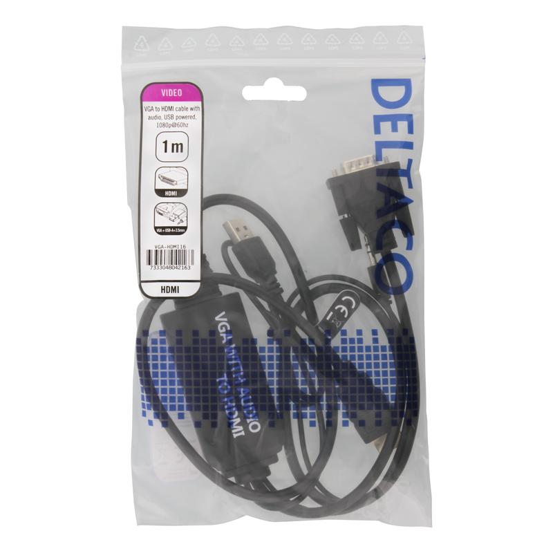 Deltaco Vga To Hdmi Adapter Cable With Audio M Black