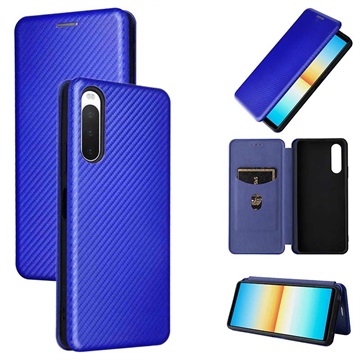 Sony Xperia 10 IV Flip Case with Card Slot - Carbon Fiber - Blue