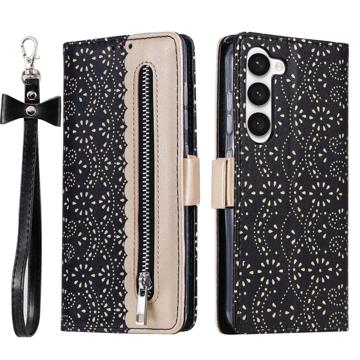 Lace Pattern Samsung Galaxy S23 5G Wallet Case - Black