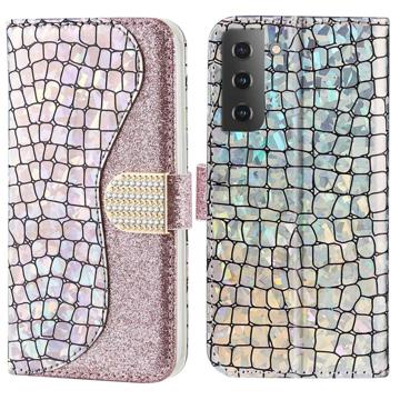 Croco Bling Series Samsung Galaxy S23 5G Wallet Case - Rose Gold