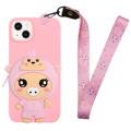 Cartoon Design iPhone 14 Plus TPU Case with Zipper Pocket - Pig