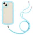 Wavy Edge iPhone 14 Plus Hybrid Case with Lanyard - Blue