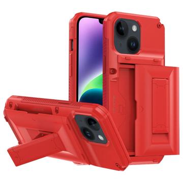 Card Storage iPhone 14 Plus Hybrid Case with Stand - Red