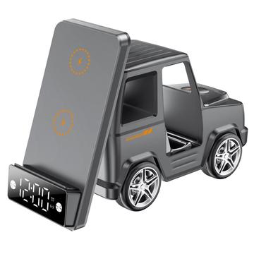 G63 Car-Shaped 15W Wireless Charger w/ Bluetooth Speaker, Clock, and Atmosphere Light