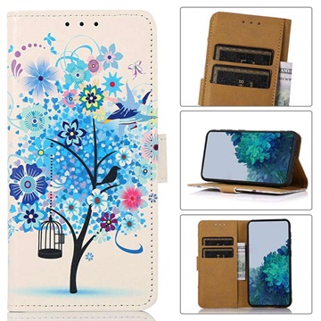 Glam Series Samsung Galaxy S21 FE 5G Wallet Case - Flowering Tree / Blue