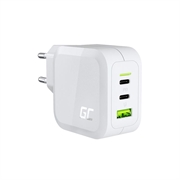 Green Cell GC PowerGaN 65W Charger - 2x USB-C Power Delivery & 1x USB-A, Quick Charge 3.0 Compatible - White