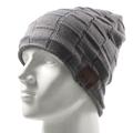 Grid Pattern Knitted Winter Warm Hat with Built-in Wireless Bluetooth Headphones & Microphone - Dark Grey