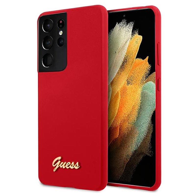 Guess Metal Logo Samsung Galaxy S21 Ultra 5g Silicone Case Red