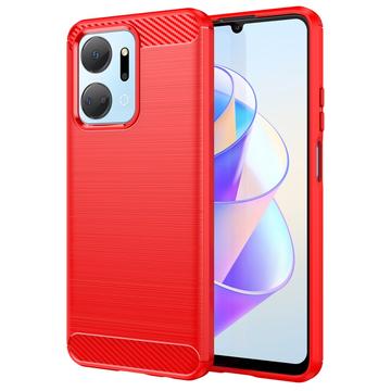 Honor X7a Brushed TPU Case - Carbon Fiber - Red