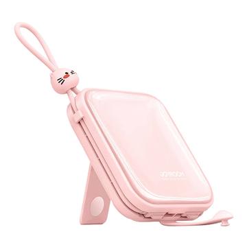 Joyroom JR-L008 Cutie Power Bank 10000mAh w. USB-C & Lightning Cables - 22.5W - Pink