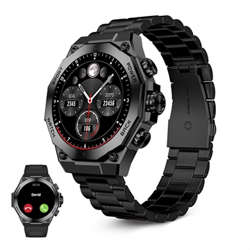 Ksix Titanium AMOLED Smartwatch - Stainless Steel & Silicone Strap - Black