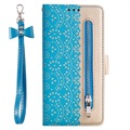 Lace Pattern Samsung Galaxy S22 5G Wallet Case - Blue