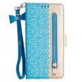 Lace Pattern Samsung Galaxy S22 5G Wallet Case - Blue