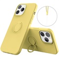 iPhone 13 Pro Liquid Silicone Case with Ring Holder - Yellow