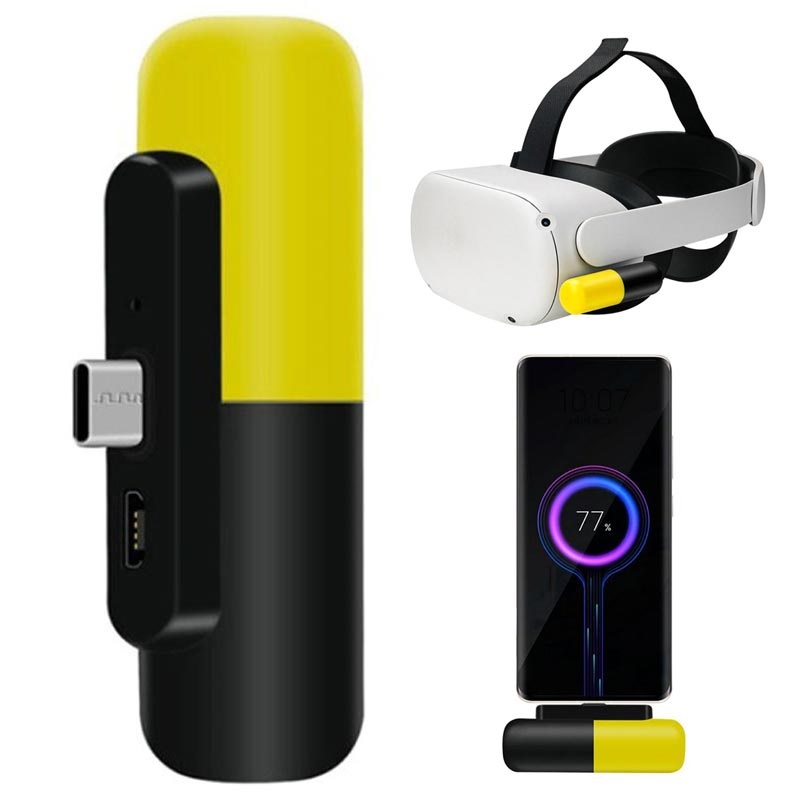 Mini USB-C Power Bank for Oculus Quest 2/Pico 4 - 3300mAh - Yellow / Black