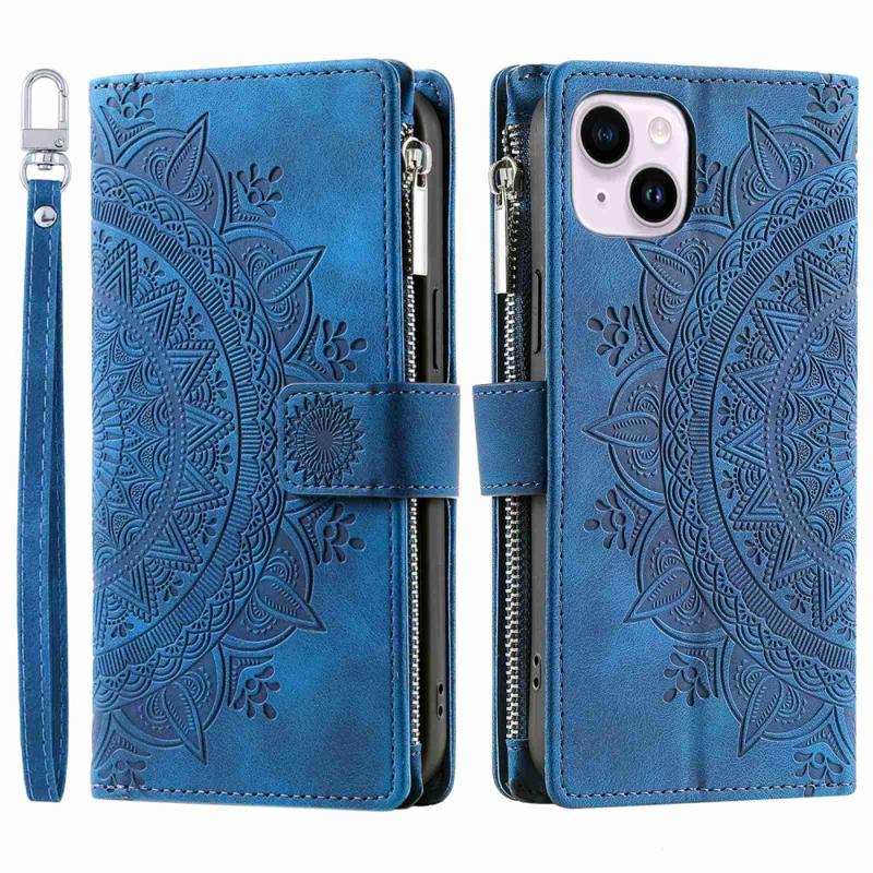 Mandala Zipper iPhone 14 Plus Wallet Case