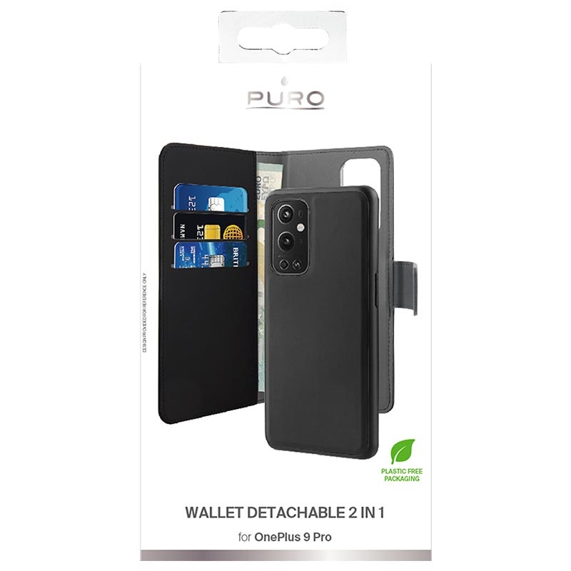 Puro 2 In 1 Oneplus 9 Pro Magnetic Wallet Case Black