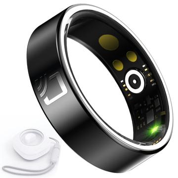 R20 Ceramic Resin Health Monitoring Smart Ring with Charging Case - Size: 10/19.8mm - Black