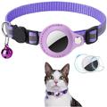 Reflective Pet Collar with AirTag Holder and Bell - Cats and Small Dogs – Purple