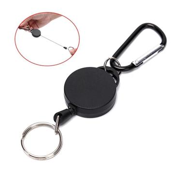 Retractable Key Chain Badge Reel Holder Carabiner Clip  -  Black