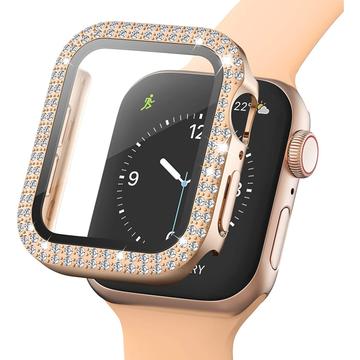 Rhinestone Decorative Apple Watch SE (2022)/SE/6/5/4 Case with Screen Protector - 9H - 44mm - Rose Gold