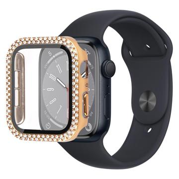 Rhinestone Decorative Apple Watch Series 9/8/7 Case with Screen Protector - 9H - 41mm - Gold