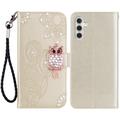 Samsung Galaxy A35 Owl Rhinestone Wallet Case - Gold