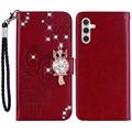 Samsung Galaxy A35 Owl Rhinestone Wallet Case - Red