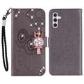 Samsung Galaxy A54 5G Owl Rhinestone Wallet Case - Grey