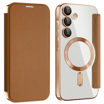 Samsung Galaxy A55 Flip Case with Card Slot - MagSafe Compatible - Brown