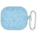 Samsung Galaxy Buds3/Buds3 Pro Flower Pattern Liquid Silicone Case w. Carabiner - Baby Blue