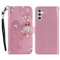 Samsung Galaxy S23 FE Owl Rhinestone Wallet Case - Rose Gold