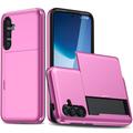 Samsung Galaxy S24 FE Hybrid Case with Slide Card Holder - Hot Pink