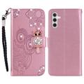 Samsung Galaxy S24 FE Owl Rhinestone Wallet Case - Rose Gold