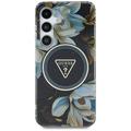 Samsung Galaxy S25 Guess Glitter Flowers Triangle Buttons MagSafe Case