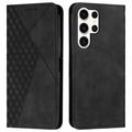 Samsung Galaxy S25 Ultra Rhombus Pattern Wallet Case with Magnetic Closure - Black