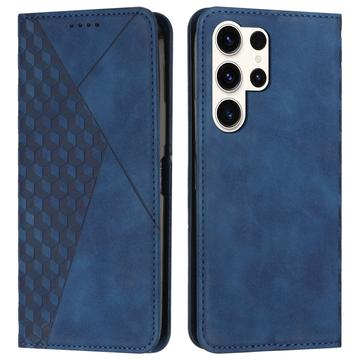 Samsung Galaxy S25 Ultra Rhombus Pattern Wallet Case with Magnetic Closure - Blue