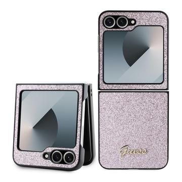 Samsung Galaxy Z Flip6 Guess Glitter Flakes Metal Logo Hybrid Case - Pink