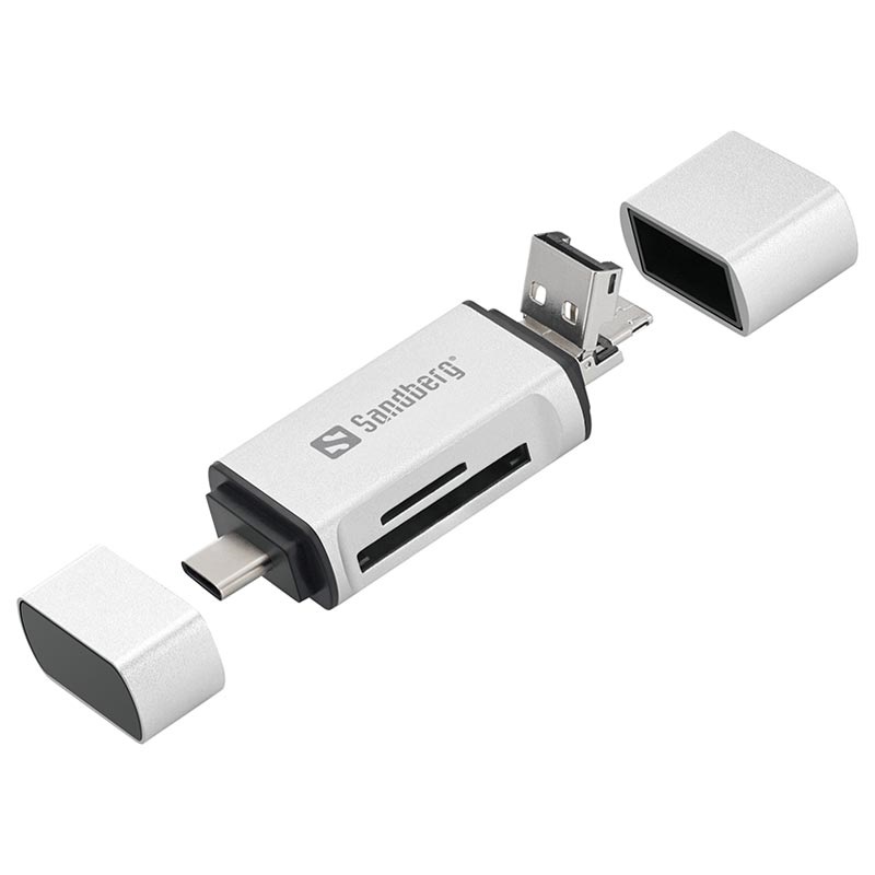 Sandberg SD / Card Reader - USB-A / USB-C / MicroUSB - Silver