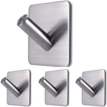 Self-Adhesive Stainless Steel Wall Hooks - 3kg Load, 4 Pcs. - Silver